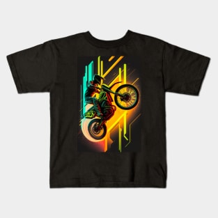 Cyber Future Dirt Bike With Neon Colors Kids T-Shirt